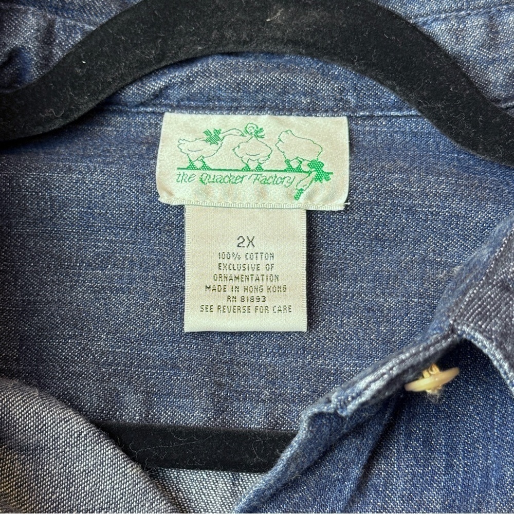 The Quacker Factory Dark Blue Denim Long Sleeve Rhinestone Accent ButtonDown Top - Picture 9 of 11